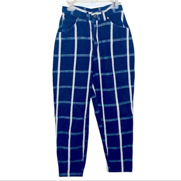 Rumble Seats Vintage 70s 80s Super High Waist Striped Plaid Jeans Size 25 Rare - Picture 2 of 13